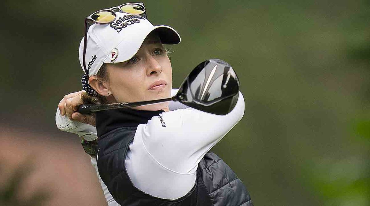 Nelly Korda tees off during the 2023 CPKC Women's Open in Canada.
